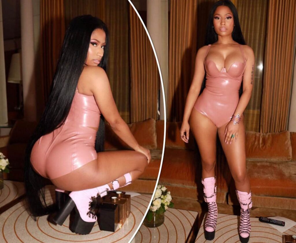 Nicki Minaj flaunts her curves in pink latex number