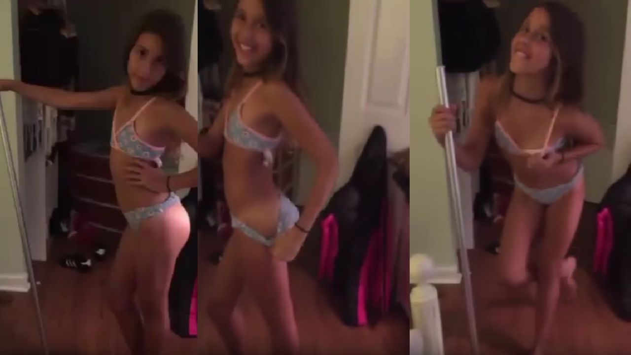 Kids Girl Doing And Showing Hot Pole Dance in Sexy Dress
